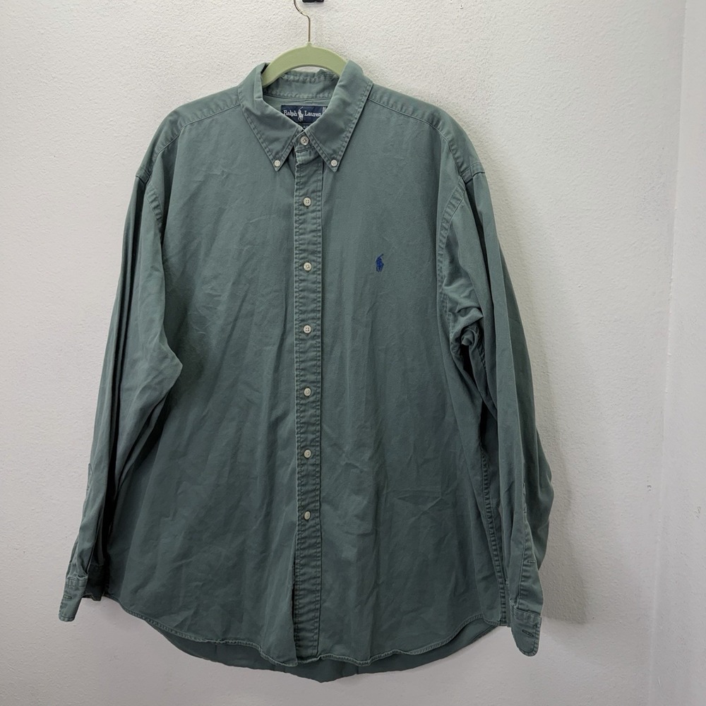 Vintage Ralph Lauren Blaire Button Down Shirt Mens XL Green Long Sleeve Preppy